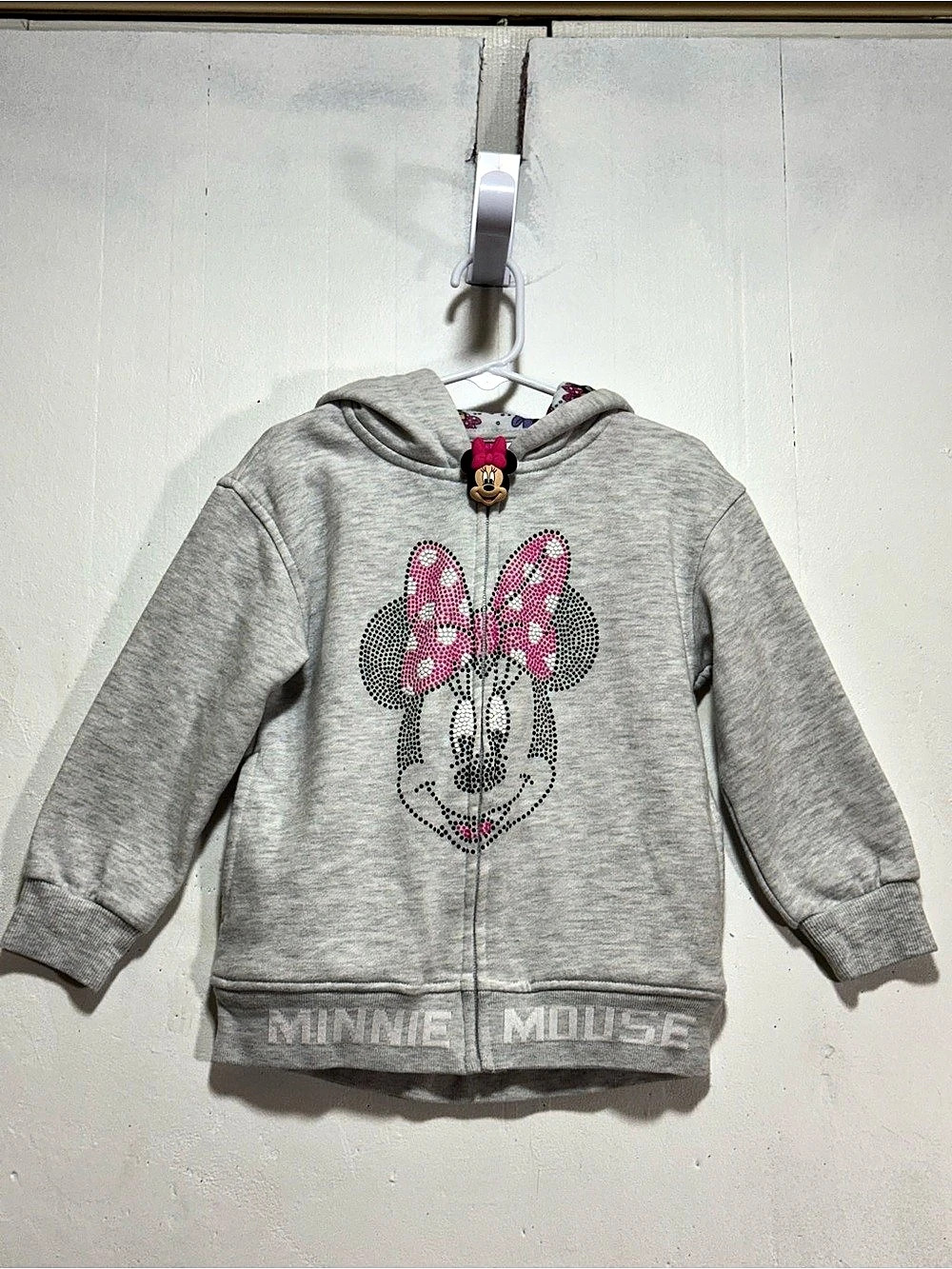 Disney Minnie Mouse Graphic Zip Hoodie Girls sz 4 Gray Pink
